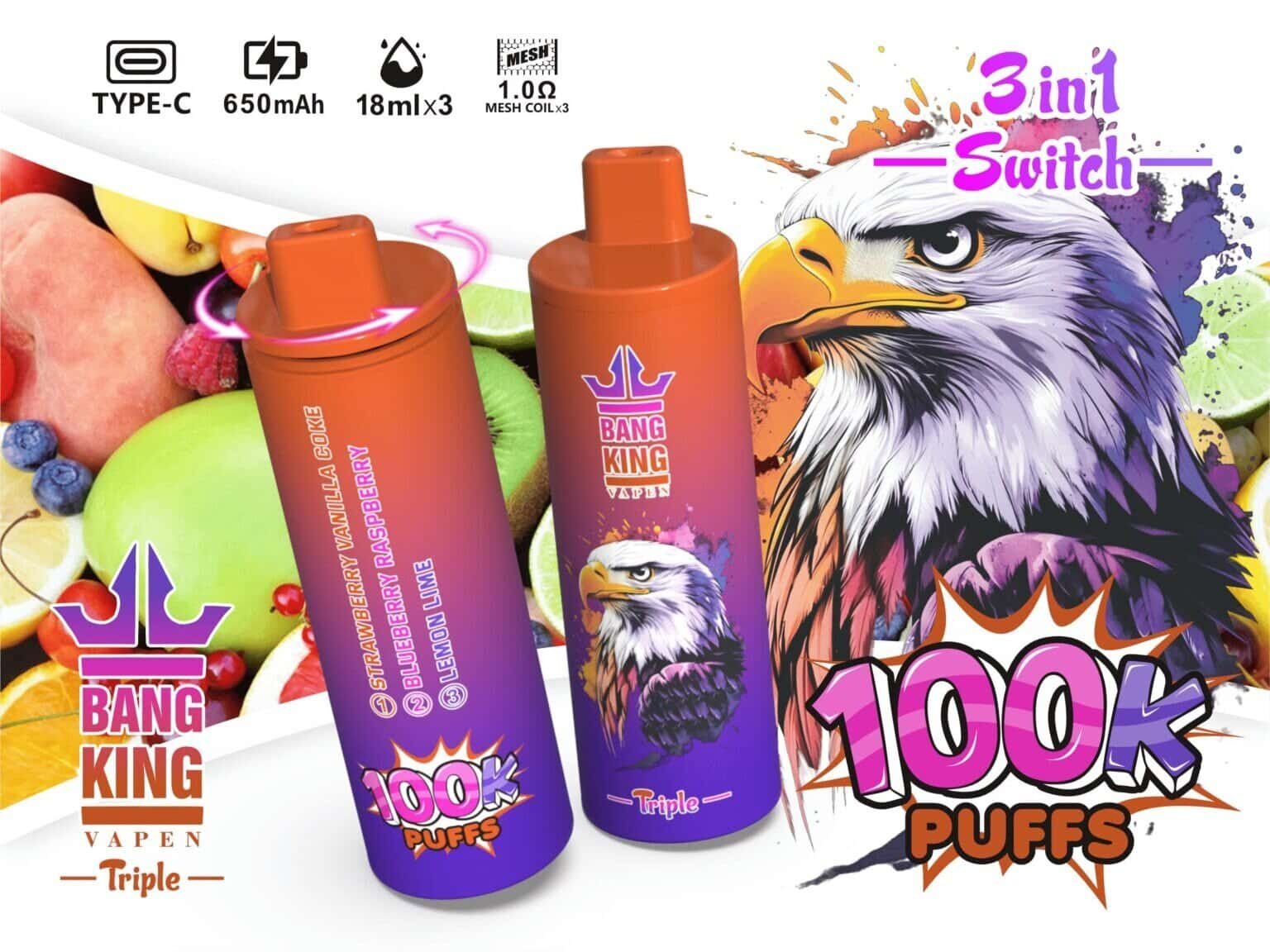 Bang King Triple 100000 – 3-Flavor Wholesale Vape 100000 Puffs - Image 3