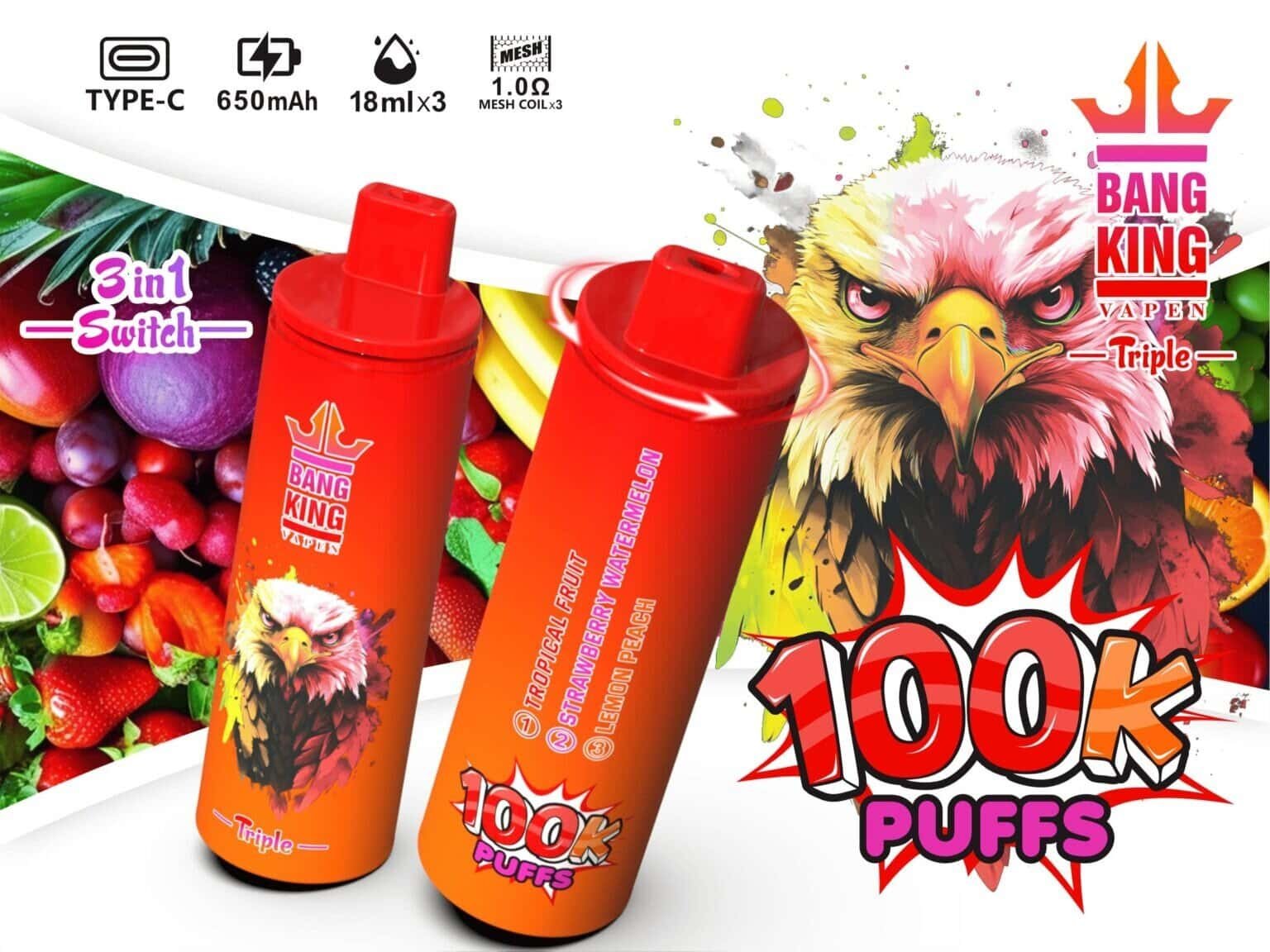 Bang King Triple 100000 – 3-Flavor Wholesale Vape 100000 Puffs